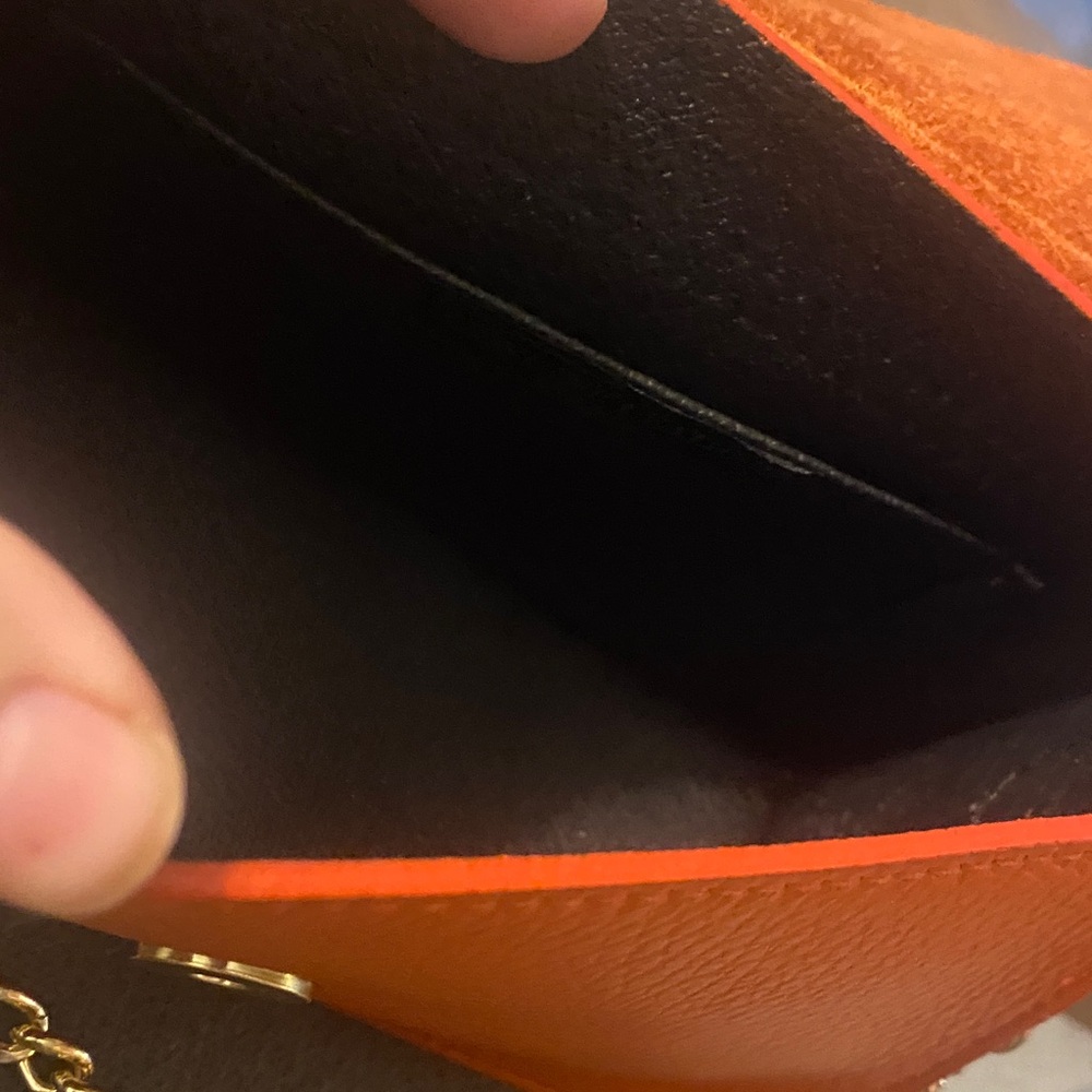Orange Leather Handbag with Gold Chain - Picture 3 of 7
